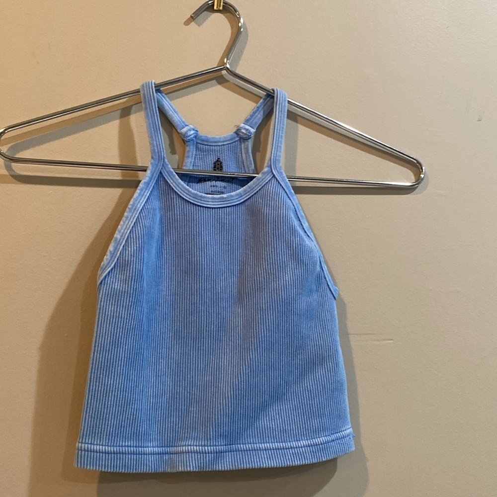 Free People Happiness Runs Crop Ribbed tank sports bra in light blue NWOT XS/S